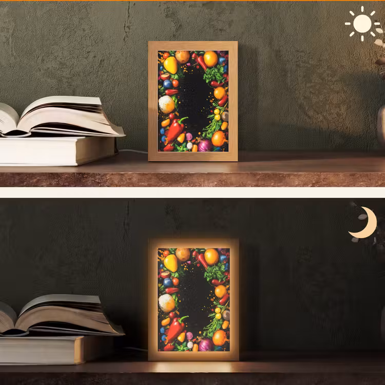 Groente - Graffiti - Kleurrijk - Koken - Abstract Light Box met kabel (Tafellamp) klein -sfeer3