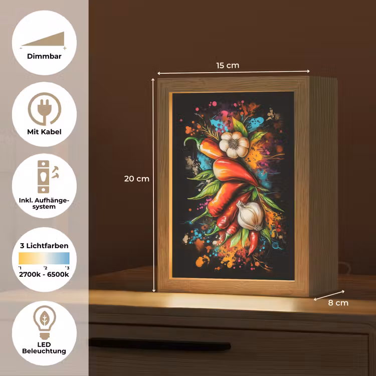 Groente - Peper - Knoflook - Graffiti - Verf - Kleurrijk Light Box met kabel (Tafellamp) klein -USP_DE