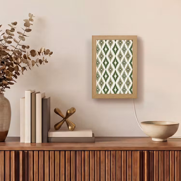 Geografisch - Ruitmotief - Groen Light Box met kabel (Tafellamp) klein 925 -sfeer2