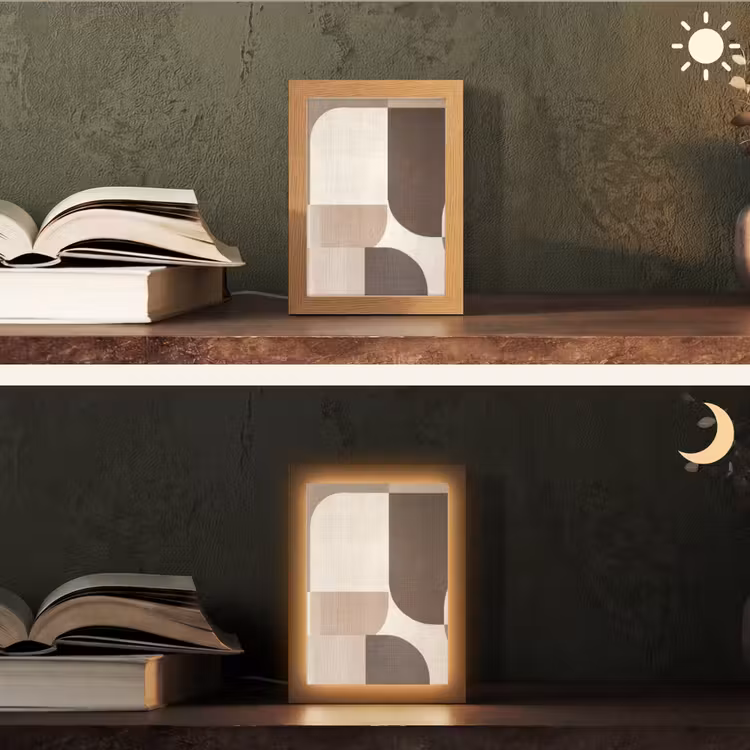 Geometrisch - Geweven structuur - Modern Light Box met kabel (Tafellamp) klein -sfeer3
