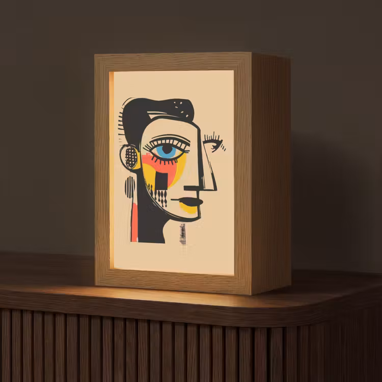 Geometrisch - Felle kleuren - Kubistische stijl Light Box met kabel (Tafellamp) klein -z3d_website