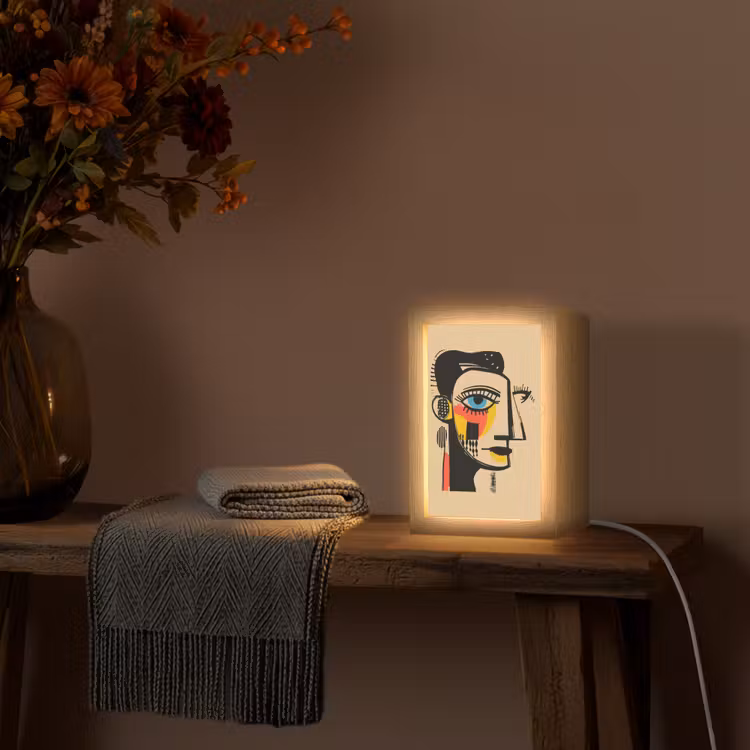 Geometrisch - Felle kleuren - Kubistische stijl Light Box met kabel (Tafellamp) klein -sfeer4