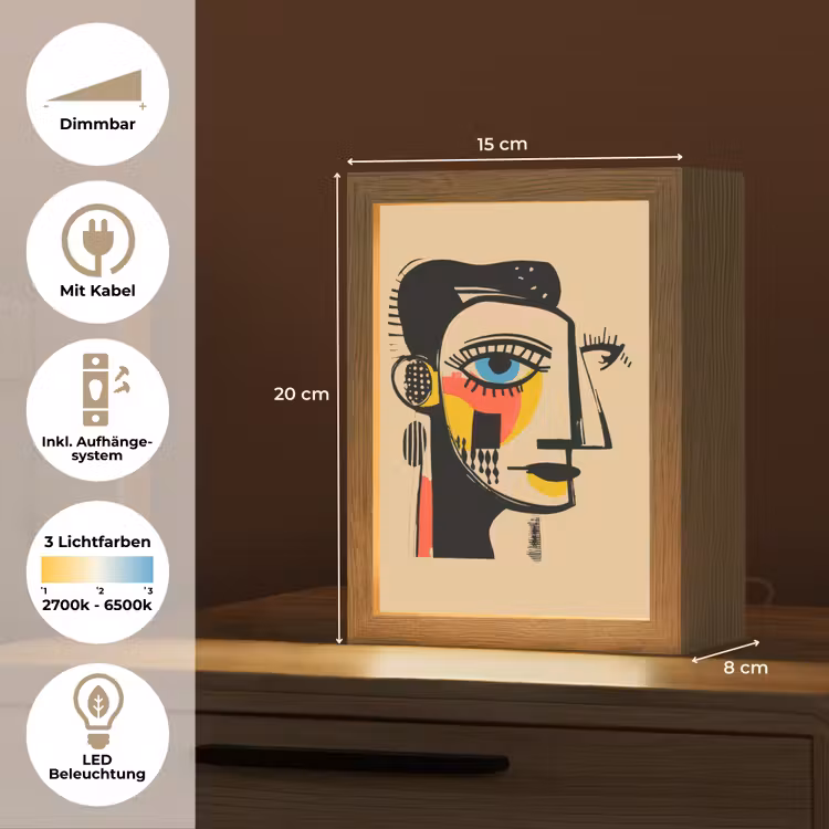 Geometrisch - Felle kleuren - Kubistische stijl Light Box met kabel (Tafellamp) klein -USP_DE