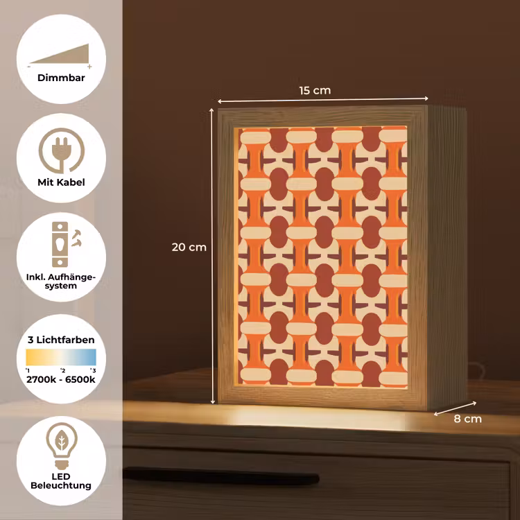 Geometrisch - Retro - Oranje Light Box met kabel (Tafellamp) klein 925 -USP_DE