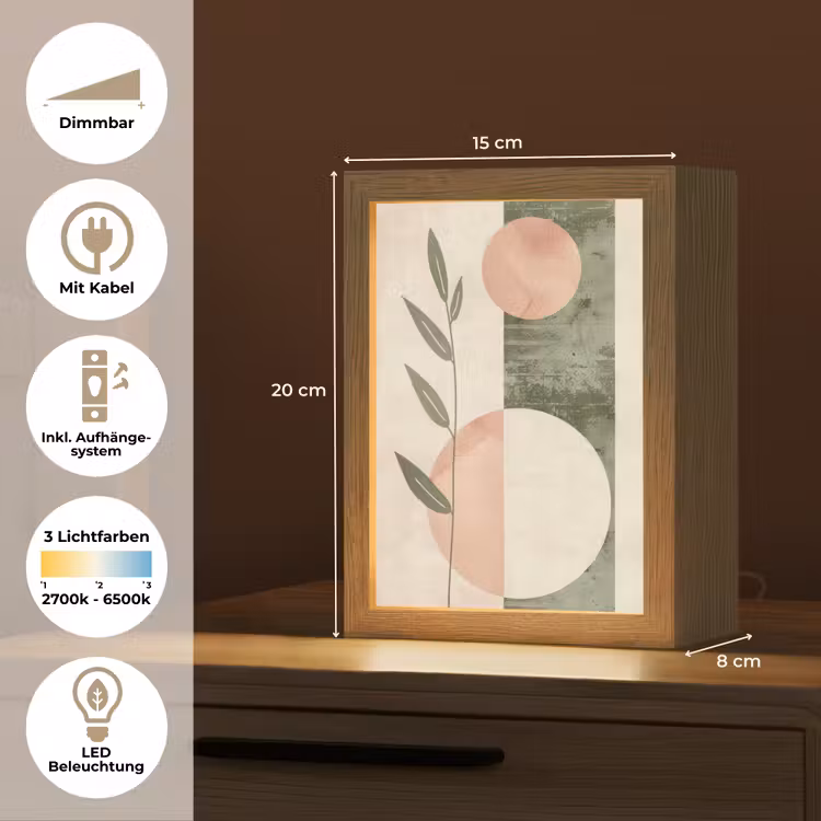 Geometrisch - Roze - Groen - Natuur Light Box met kabel (Tafellamp) klein -USP_DE