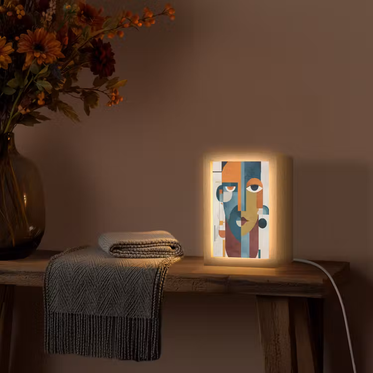 Geometrisch - Strakke vormen - Kleurrijk Light Box met kabel (Tafellamp) klein -sfeer4