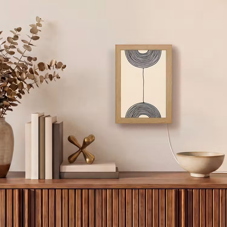 Geometrische bogen - Minimalistisch - Symmetrisch Light Box met kabel (Tafellamp) klein -sfeer2