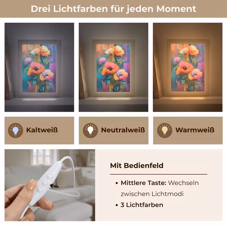Geometrische kleurvlaken - Modern - Fantasiebloemen Light Box met kabel (Tafellamp) klein -USP_lichtkleurDE