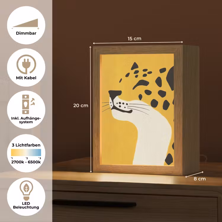 Cheetah - Illustratie - Geel Light Box met kabel (Tafellamp) klein -USP_DE
