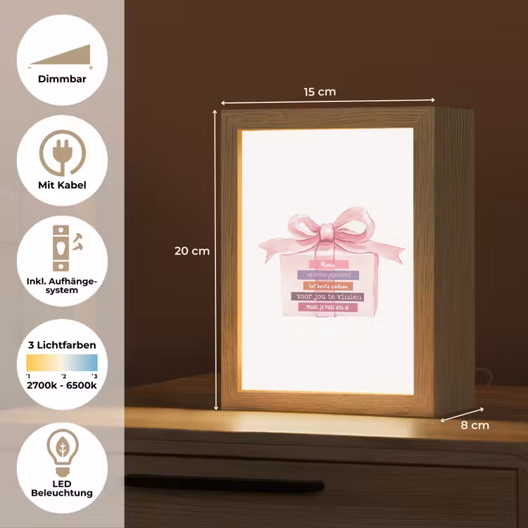 Cadeau - Strik - Tekst - Roze Light Box met kabel (Tafellamp) klein -USP_DE