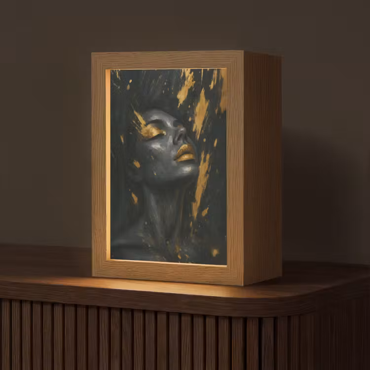 Gezicht - Vrouw - Verfspatten - Abstract Light Box met kabel (Tafellamp) klein -z3d_website