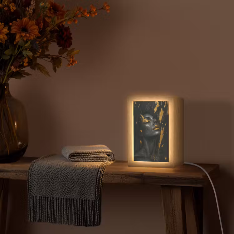 Gezicht - Vrouw - Verfspatten - Abstract Light Box met kabel (Tafellamp) klein -sfeer4