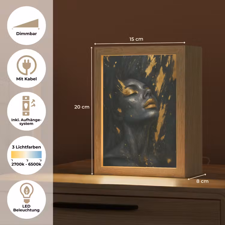 Gezicht - Vrouw - Verfspatten - Abstract Light Box met kabel (Tafellamp) klein -USP_DE