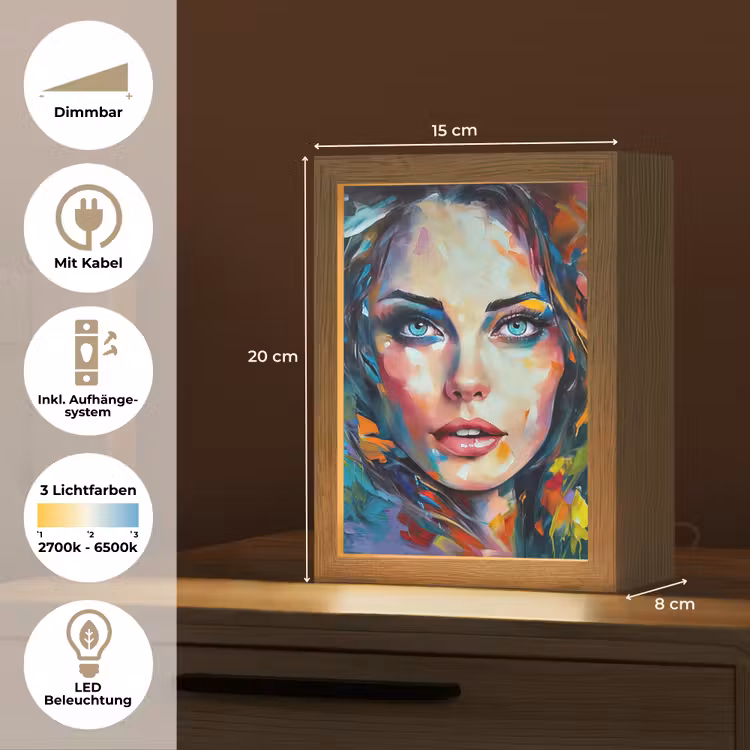 Gezicht - Vrouw - Olieverf - Kleurrijk - Kunst Light Box met kabel (Tafellamp) klein -USP_DE