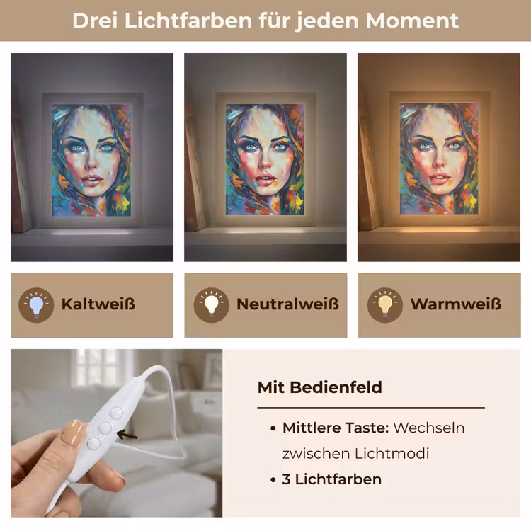 Gezicht - Vrouw - Olieverf - Kleurrijk - Kunst Light Box met kabel (Tafellamp) klein -USP_lichtkleurDE