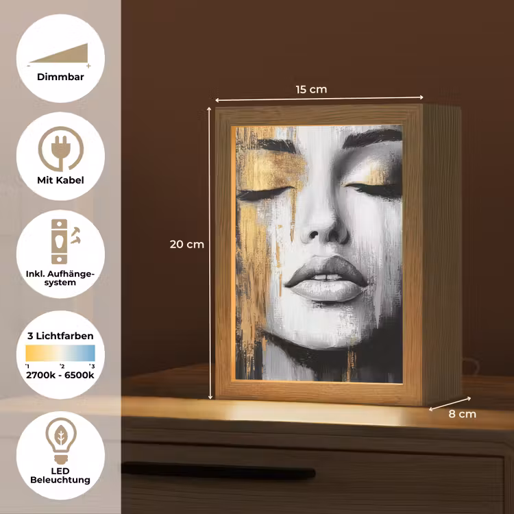 Gezicht - Vrouw - Penseelstreken - Abstract Light Box met kabel (Tafellamp) klein -USP_DE
