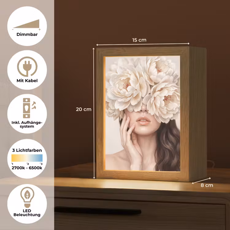 Gezicht - Pioenrozen - Crème Light Box met kabel (Tafellamp) klein -USP_DE