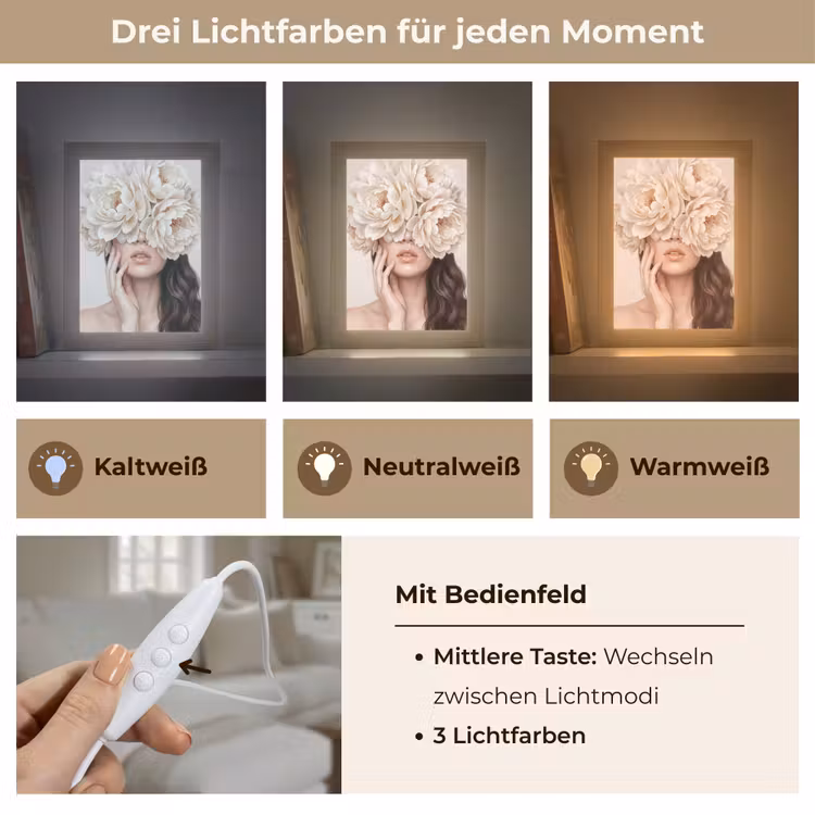 Gezicht - Pioenrozen - Crème Light Box met kabel (Tafellamp) klein -USP_lichtkleurDE