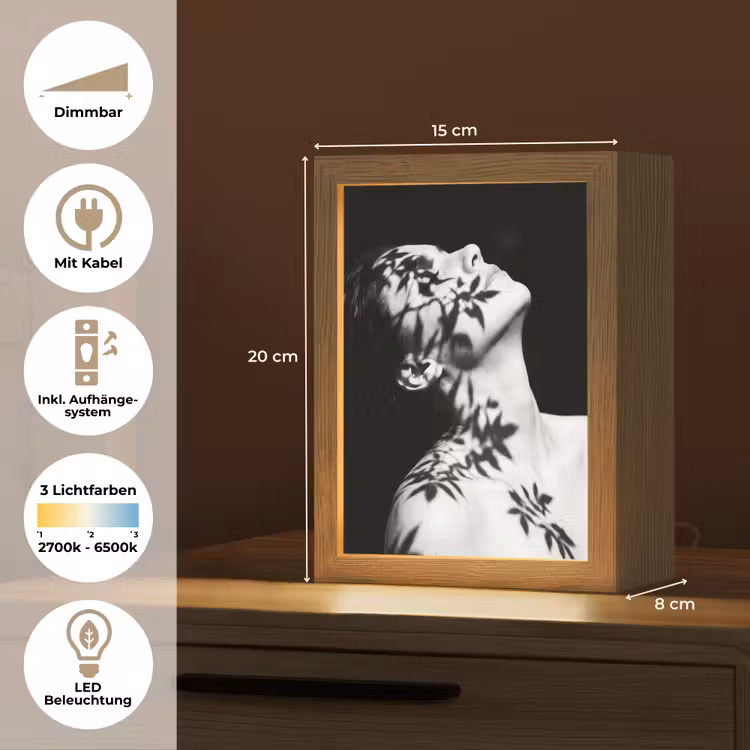 Gezicht - Schaduw - Bladeren - Zwart - Wit - Intiem Light Box met kabel (Tafellamp) klein -USP_DE