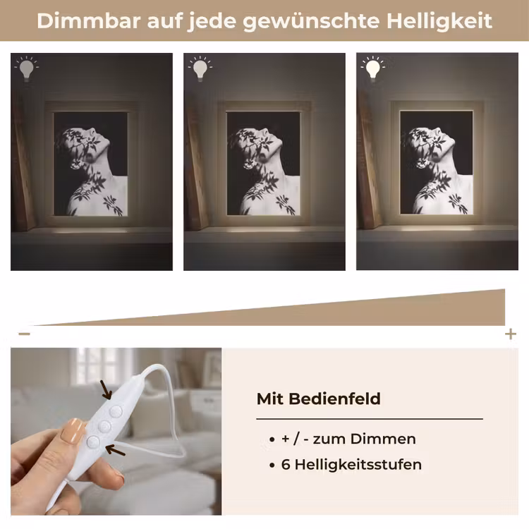 Gezicht - Schaduw - Bladeren - Zwart - Wit - Intiem Light Box met kabel (Tafellamp) klein -USP_dimbaarDE