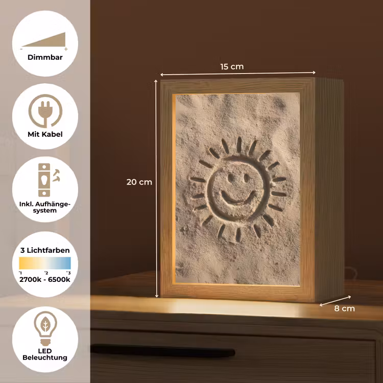 Gezichtje - Zon - Zand - Getekend Light Box met kabel (Tafellamp) klein -USP_DE