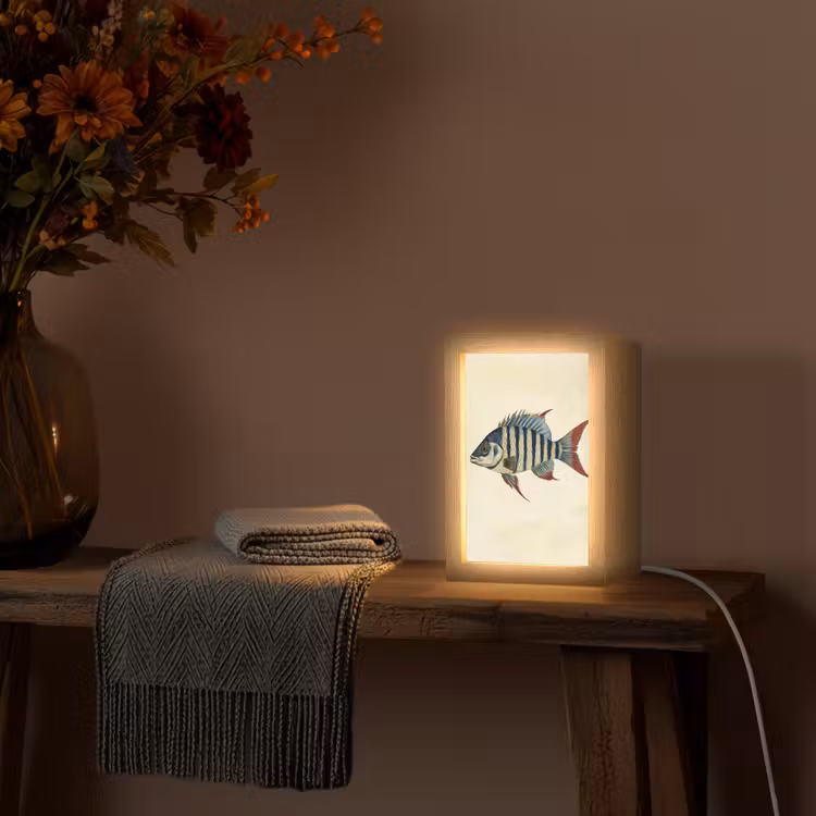Gestreept - Donkerblauw - Rugvin - Vis Light Box met kabel (Tafellamp) klein -sfeer4