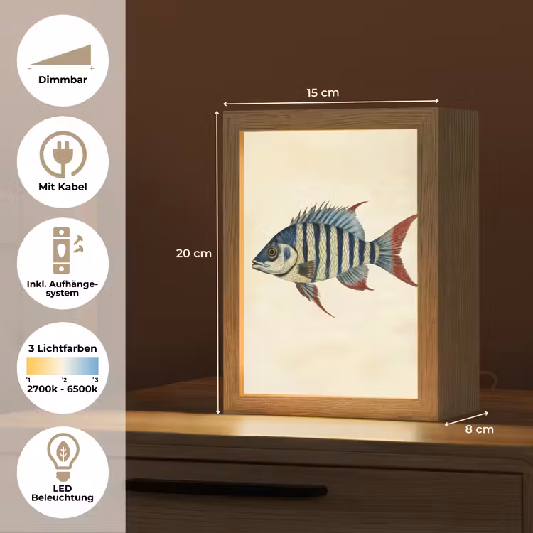 Gestreept - Donkerblauw - Rugvin - Vis Light Box met kabel (Tafellamp) klein -USP_DE