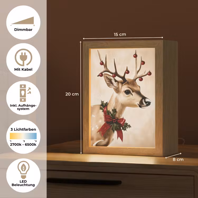 Gewei - Kerst - Rendier - Rood Light Box met kabel (Tafellamp) klein -USP_DE