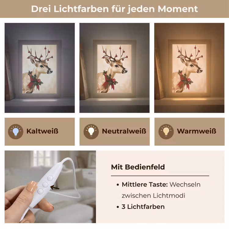 Gewei - Kerst - Rendier - Rood Light Box met kabel (Tafellamp) klein -USP_lichtkleurDE