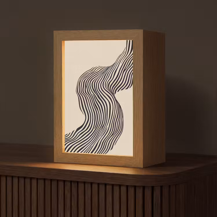 Golvend - Lijnen - Abstract - Silhouet Light Box met kabel (Tafellamp) klein -z3d_website