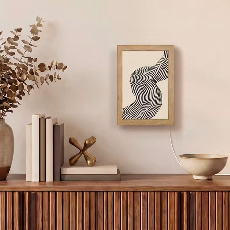 Golvend - Lijnen - Abstract - Silhouet Light Box met kabel (Tafellamp) klein -sfeer2