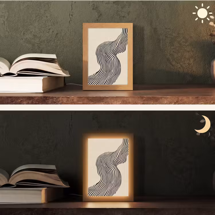 Golvend - Lijnen - Abstract - Silhouet Light Box met kabel (Tafellamp) klein -sfeer3