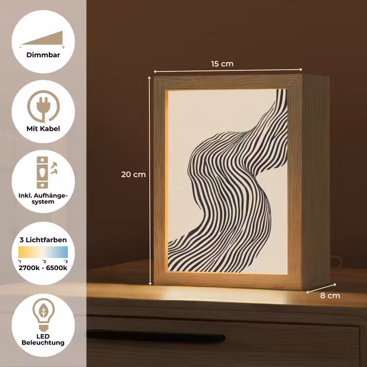 Golvend - Lijnen - Abstract - Silhouet Light Box met kabel (Tafellamp) klein -USP_DE
