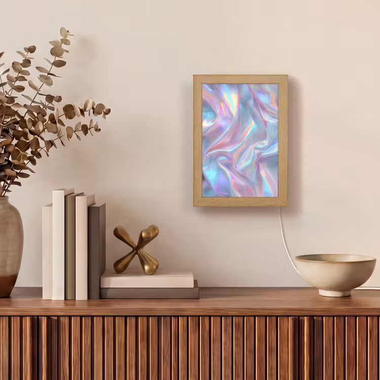Golvend - Pasteltinten - Glanzend - Stof Light Box met kabel (Tafellamp) klein -sfeer2