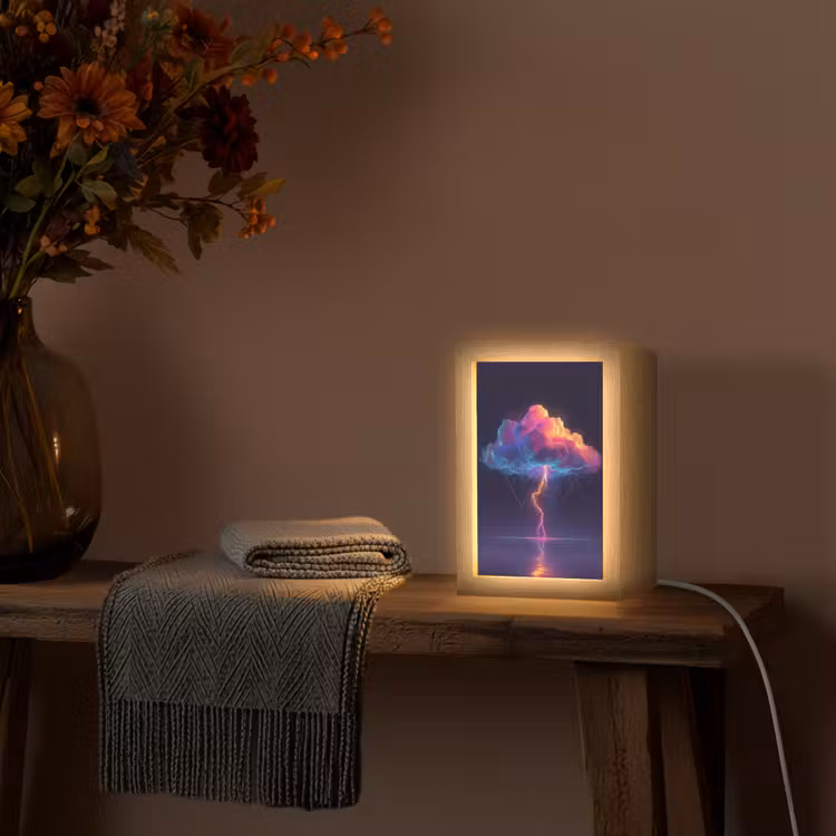 Donderwolk - Bliksemschicht - Licht - Blauw Light Box met kabel (Tafellamp) klein -sfeer4