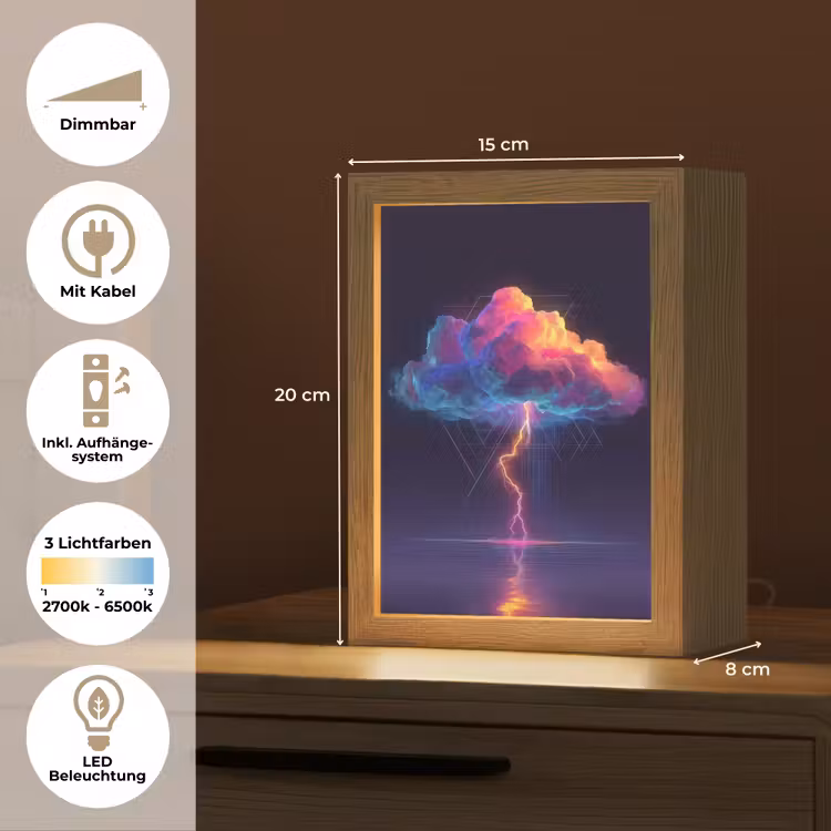 Donderwolk - Bliksemschicht - Licht - Blauw Light Box met kabel (Tafellamp) klein -USP_DE
