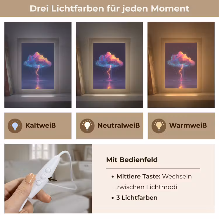 Donderwolk - Bliksemschicht - Licht - Blauw Light Box met kabel (Tafellamp) klein -USP_lichtkleurDE