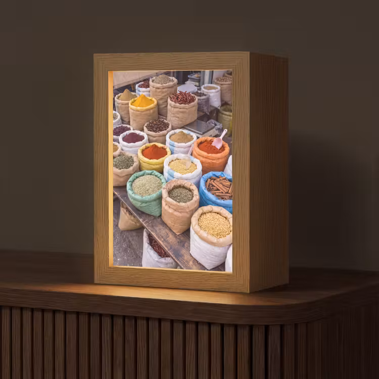 Tischlampe - Gewürze – Beutel – Markt - Kruiden - Zakken - Markt Light Box met kabel (Tafellamp) klein