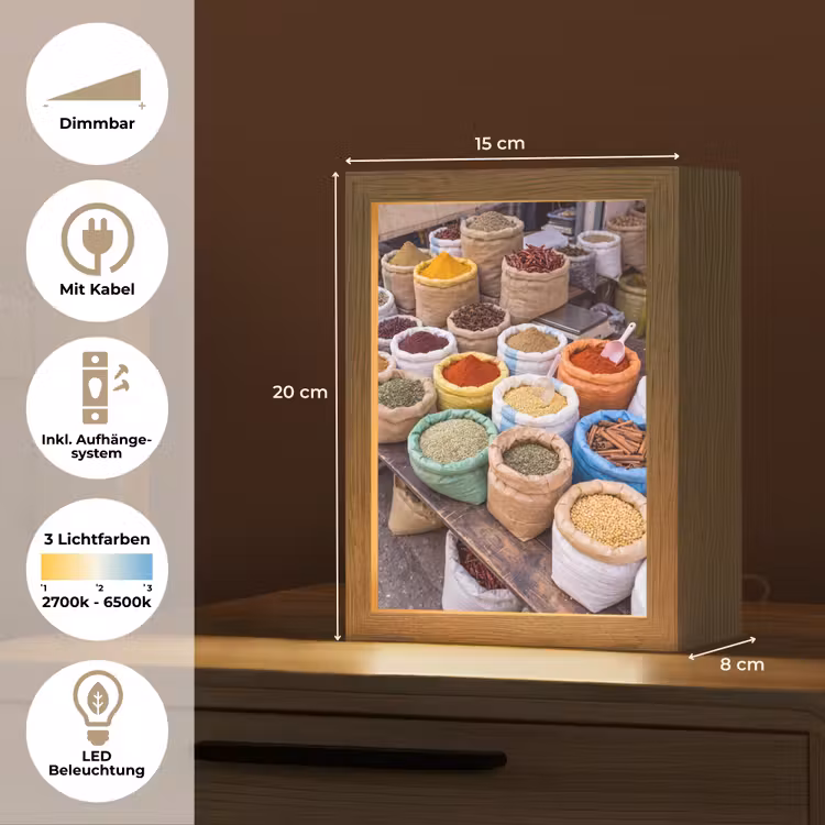 Tischlampe - Gewürze – Beutel – Markt - Kruiden - Zakken - Markt Light Box met kabel (Tafellamp) klein