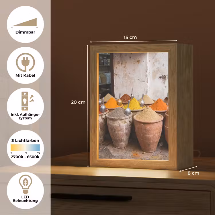Tischlampe - Gewürze – Gläser – Orientalisch - Kruiden - Potten - Oosters Light Box met kabel (Tafellamp) klein
