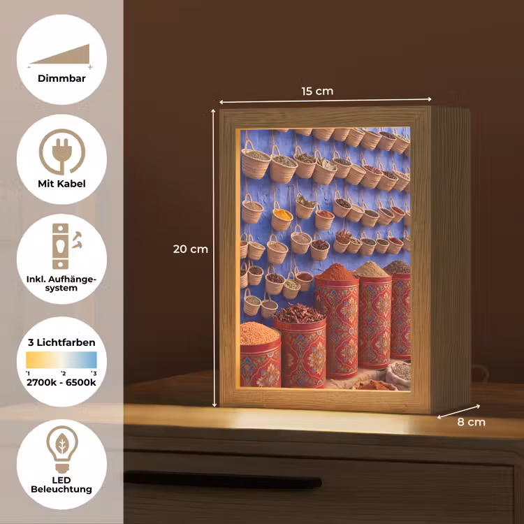 Tischlampe - Gewürze – Körbe – Markt - Kruiden - Manden - Markt Light Box met kabel (Tafellamp) klein
