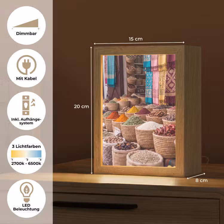 Tischlampe - Gewürze – Körbe – Orientalisch - Kruiden - Manden - Oosters Light Box met kabel (Tafellamp) klein