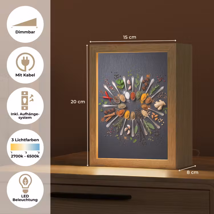 Kruiden - Lepels - Culinair - Kleurrijk - Sfeervol Light Box met kabel (Tafellamp) klein -USP_DE