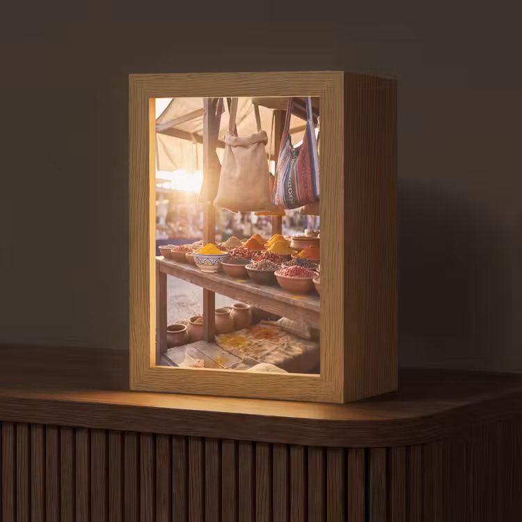Tischlampe - Gewürze – Markt – Bunt - Specerijen - Markt - Kleurrijk Light Box met kabel (Tafellamp) klein