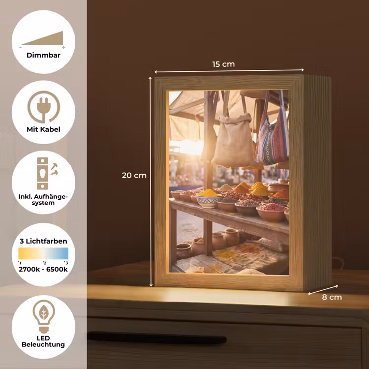 Tischlampe - Gewürze – Markt – Bunt - Specerijen - Markt - Kleurrijk Light Box met kabel (Tafellamp) klein
