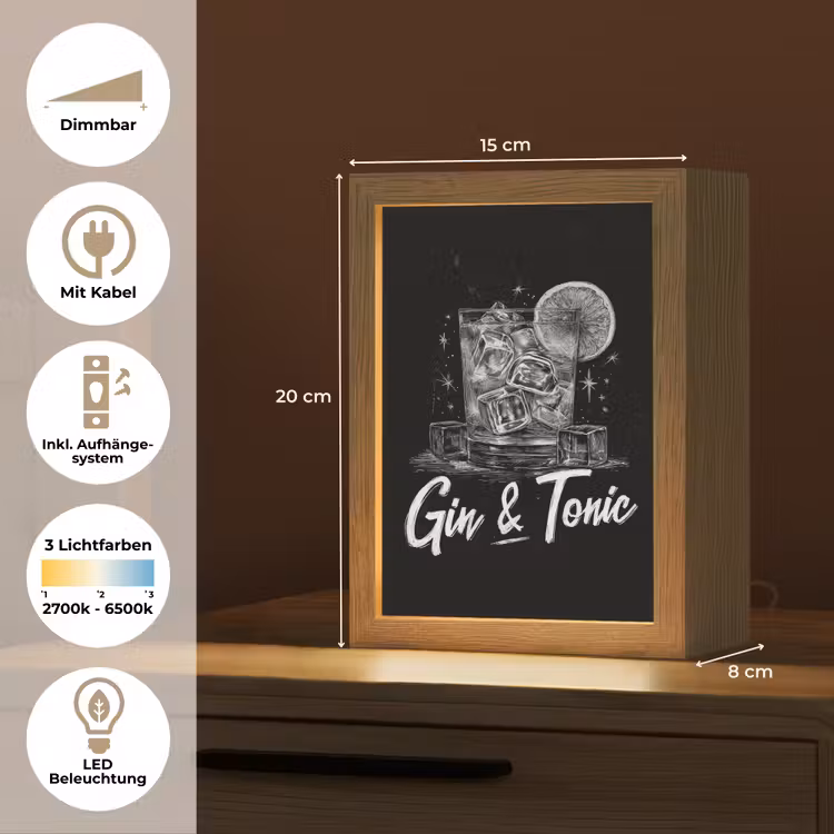 Gin en tonic - Glas - Limoen - Ijsblokjes Light Box met kabel (Tafellamp) klein -USP_DE