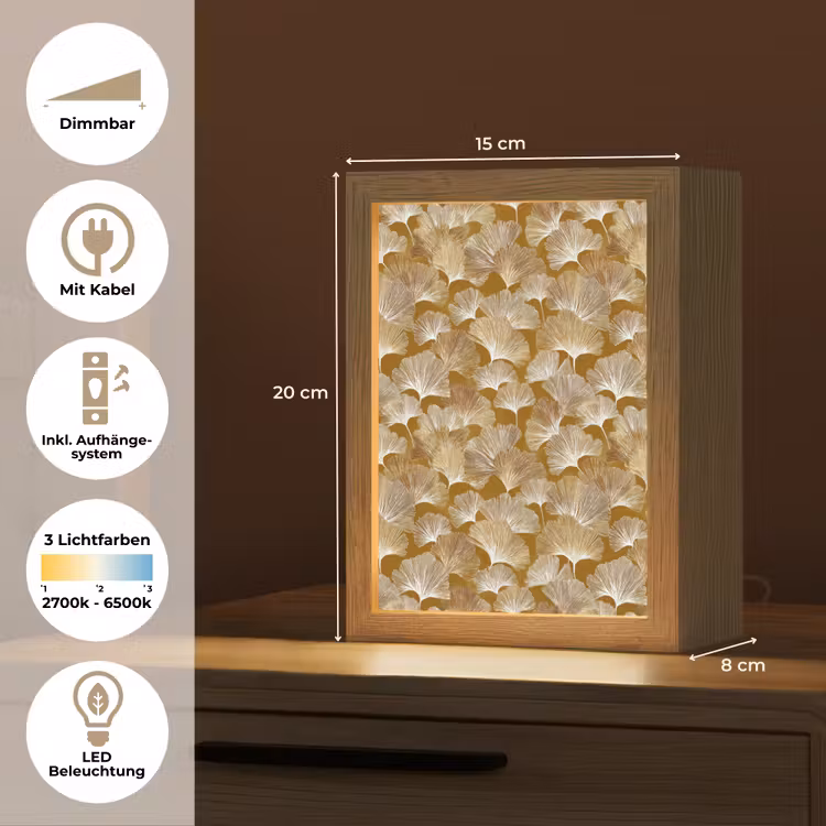 Ginkgo - Bladeren - Goud Light Box met kabel (Tafellamp) klein 925 -USP_DE