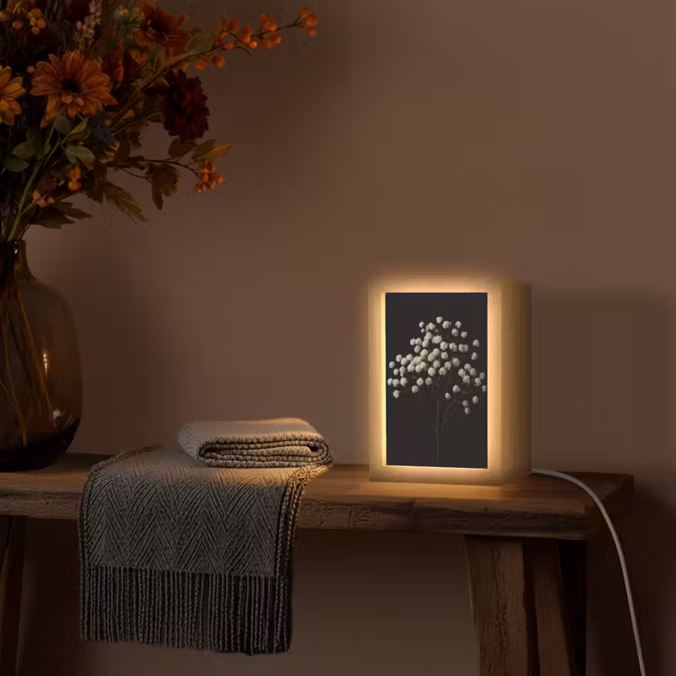 Gipskruid - Bloemetjes - Wit - Minimalistisch Light Box met kabel (Tafellamp) klein -sfeer4
