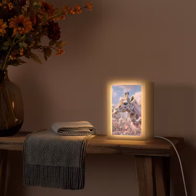 Giraffe - Bloemen - Roze Light Box met kabel (Tafellamp) klein -sfeer4