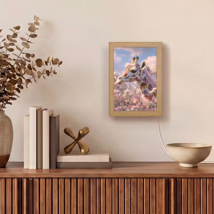 Giraffe - Bloemen - Roze Light Box met kabel (Tafellamp) klein -sfeer2